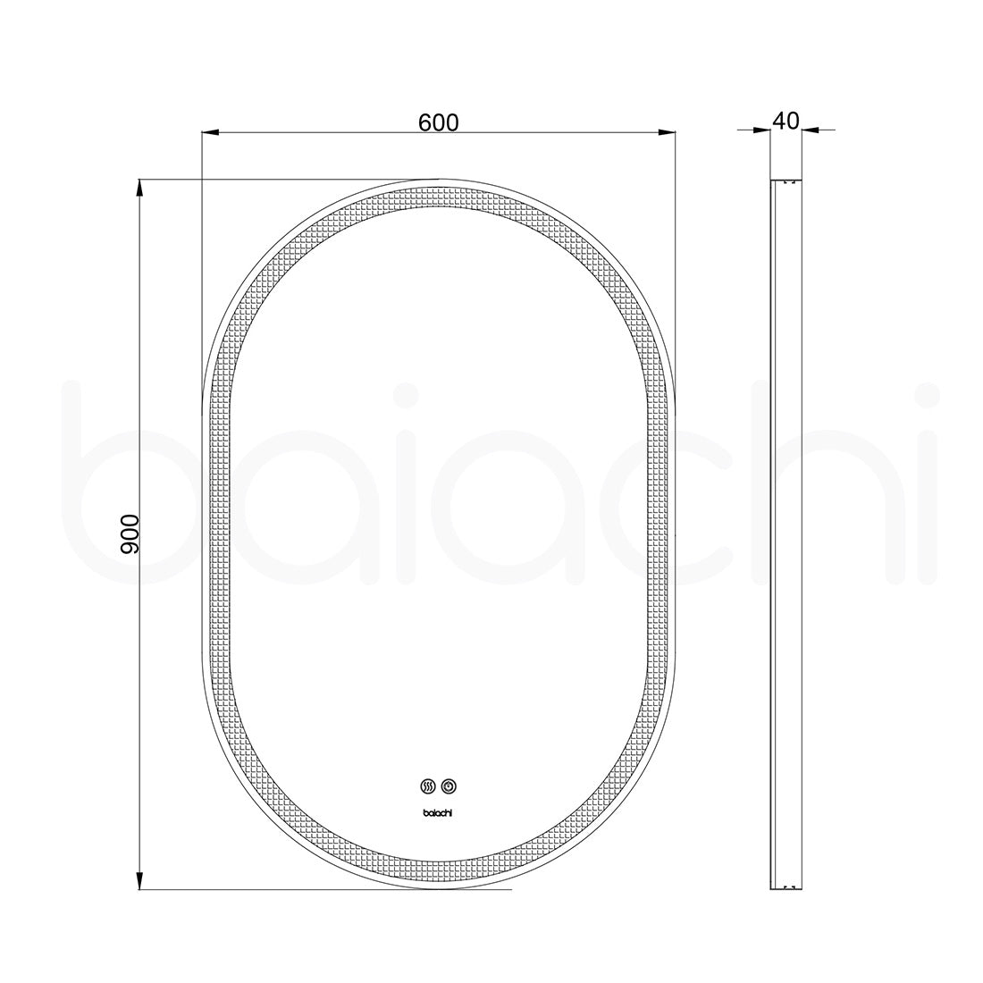 Baiachi Cora LED Oval 600mmx900mm Frame Mirror Antique Bronze