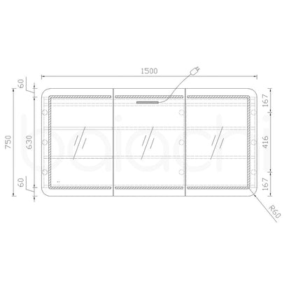 Baiachi 1500x750 Round Edge LED Mirror Cabinet