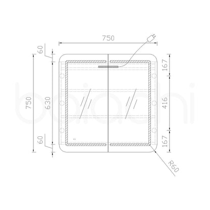 Baiachi 750x750 Round Edge LED Mirror Cabinet