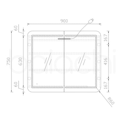 Baiachi 900x750 Round Edge LED Mirror Cabinet