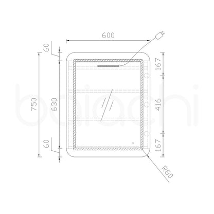 Baiachi 600x750 Round Edge LED Mirror Cabinet Right opening