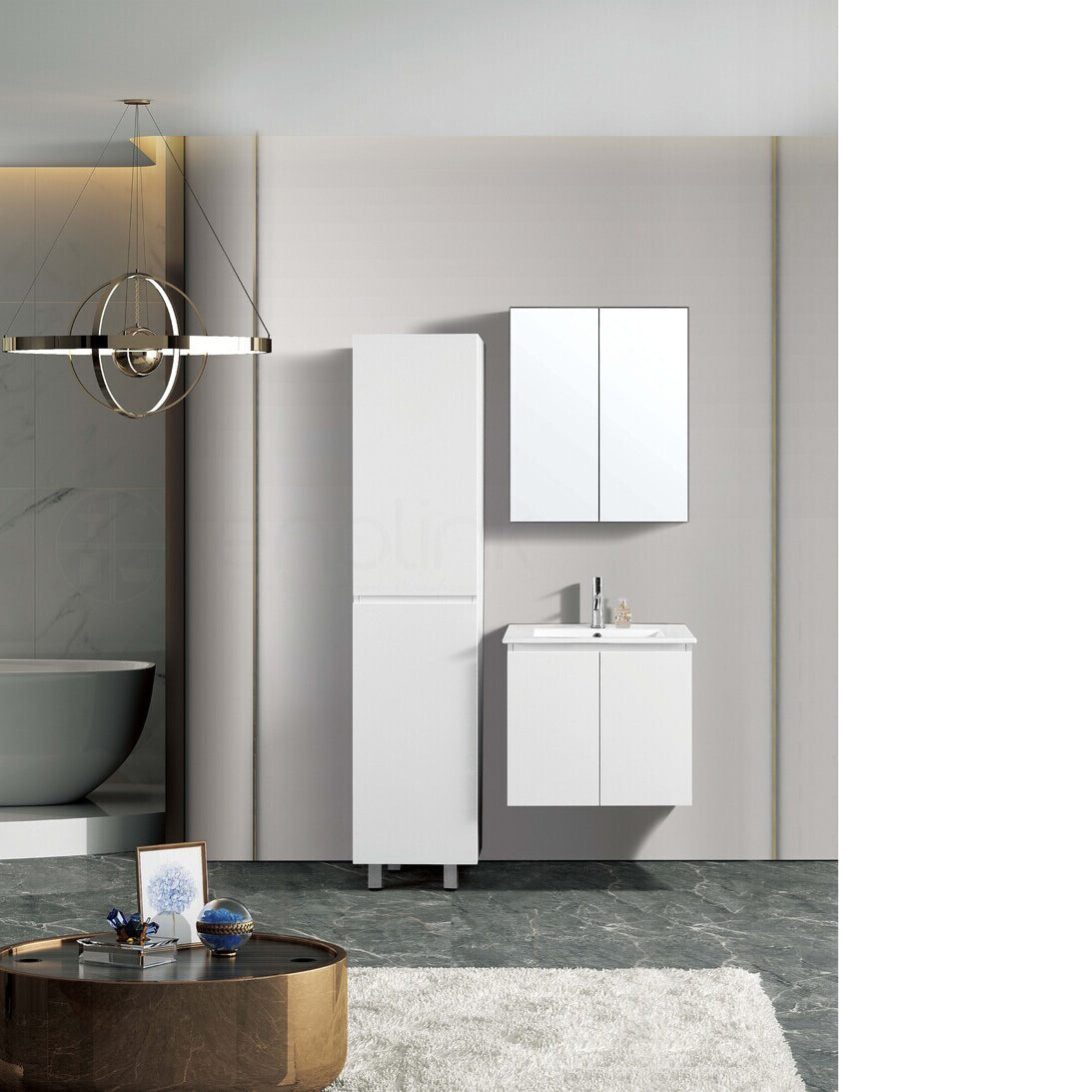 Lucena 600mm Slim PVC Water Proof Wall Hung Bathroom Vanity Ceramic Basin