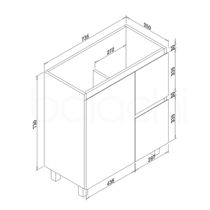 Lucena 750mm Slim Right Drawer PVC Water Proof Bathroom Vanity Ceramic Basin