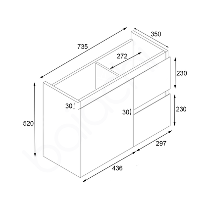 Lucena 750mm Slim PVC Water Proof Wall Hung Bathroom Vanity Right Drawers Cabinet