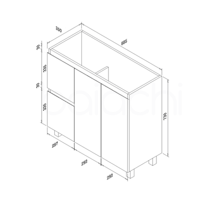 Lucena 900mm Slim Left Drawer PVC Water Proof Bathroom Vanity Cabinet