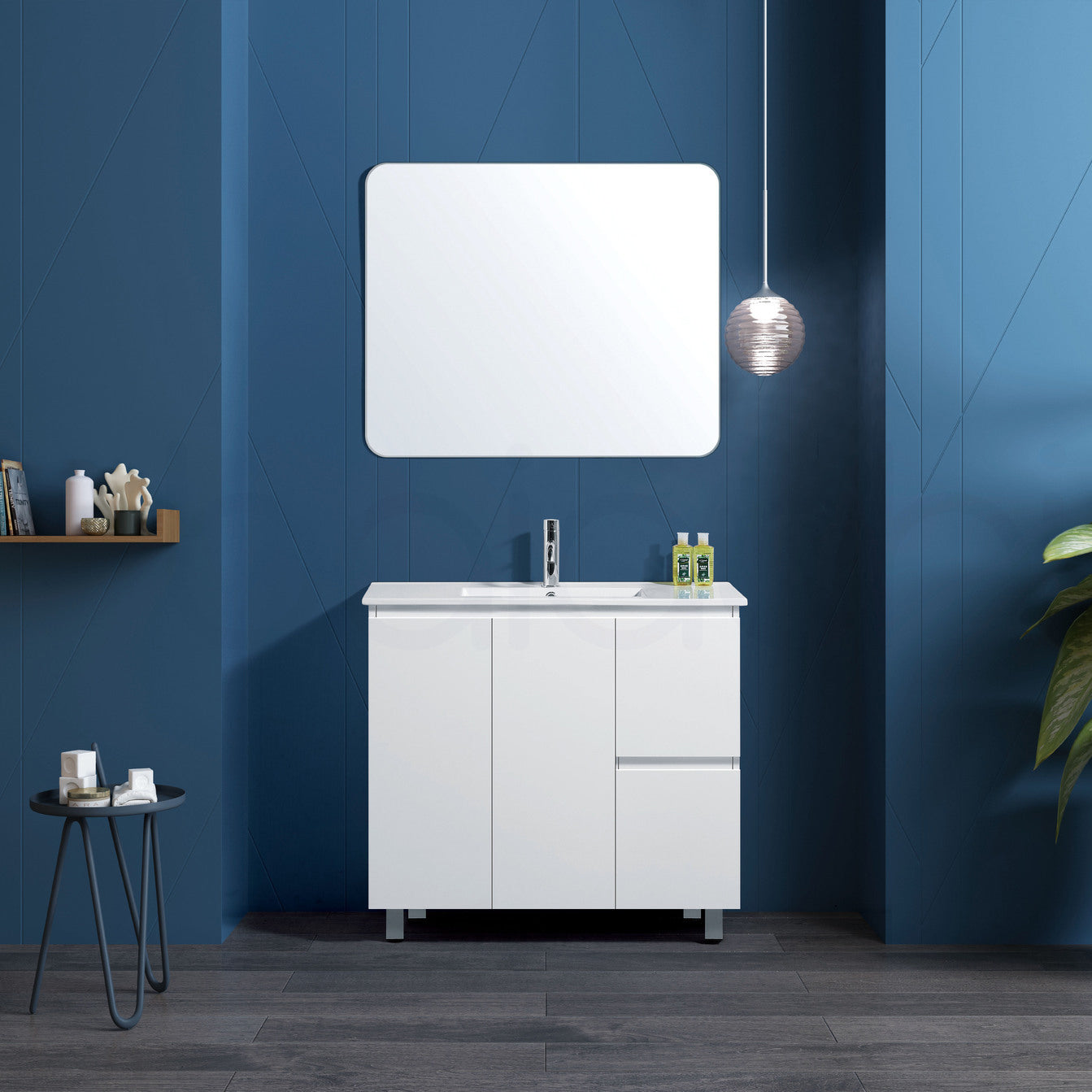 Lucena 900mm Slim Right Drawer PVC Water Proof Bathroom Vanity Ceramic Basin