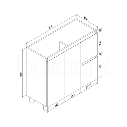 Lucena 900mm Slim Right Drawer PVC Water Proof Bathroom Vanity Ceramic Basin