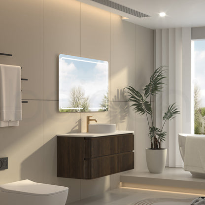 Baiachi Mareeba 1200 Fluted Timber Bathroom Vanity Wall Hung Black Walnut Calacatta Stone