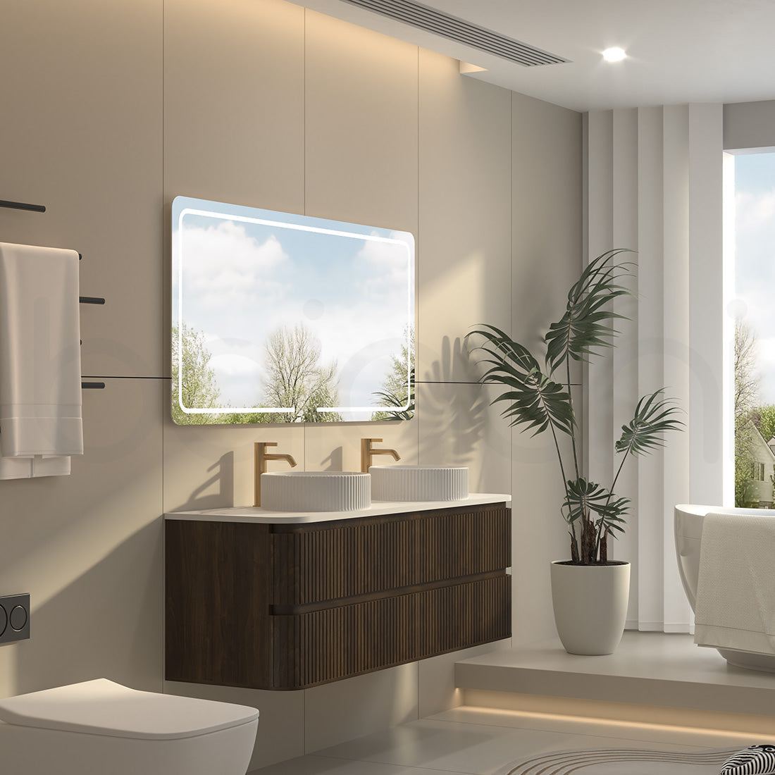 Baiachi Mareeba 1500 Fluted Timber Bathroom Vanity Wall Hung Black Walnut Calacatta Stone