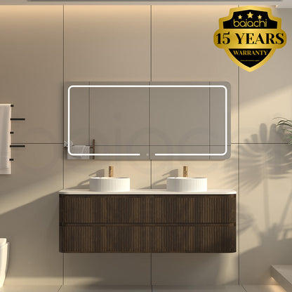 Baiachi Mareeba 1500 Fluted Timber Bathroom Vanity Wall Hung Black Walnut Calacatta Stone