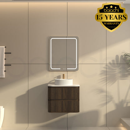 Baiachi Mareeba 600 Fluted Timber Bathroom Vanity Wall Hung Black Walnut Calacatta Stone