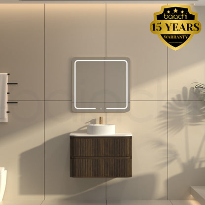 Baiachi Mareeba 750 Fluted Timber Bathroom Vanity Wall Hung Black Walnut Calacatta Stone