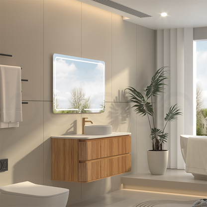 Baiachi Mareeba 1200 Timber Fluted Wall Hung Bathroom Vanity Calacatta Stone
