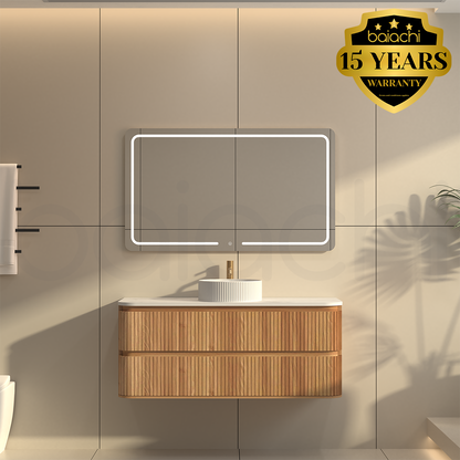 Baiachi Mareeba 1200 Timber Fluted Wall Hung Bathroom Vanity Calacatta Stone