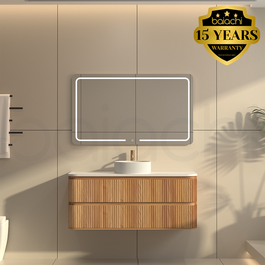 Baiachi Mareeba 1200 Timber Fluted Wall Hung Bathroom Vanity Calacatta Stone