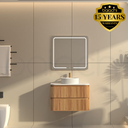 Baiachi Mareeba 750 Timber Fluted Wall Hung Bathroom Vanity Calacatta Stone