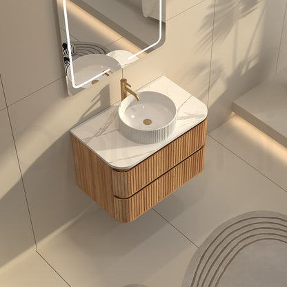 Baiachi Mareeba 750 Timber Fluted Wall Hung Bathroom Vanity Calacatta Stone