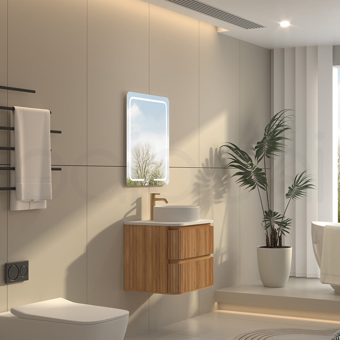 Baiachi Mareeba 600 Timber Fluted Wall Hung Bathroom Vanity Calacatta Stone