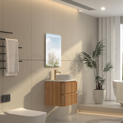 Baiachi Mareeba 600 Timber Fluted Wall Hung Bathroom Vanity Calacatta Stone