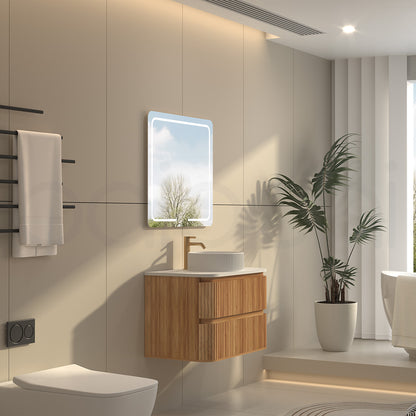 Baiachi Mareeba 750 Timber Fluted Wall Hung Bathroom Vanity Calacatta Stone