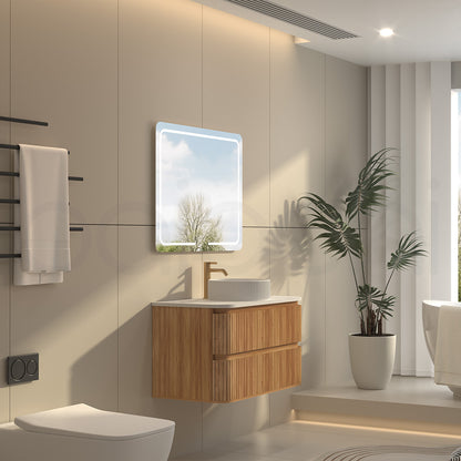 Baiachi Mareeba 900 Timber Fluted Wall Hung Bathroom Vanity Calacatta Stone