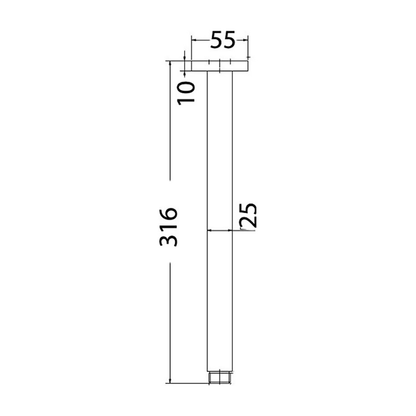 Square Ceiling Shower Arm 310mm Brushed Gold