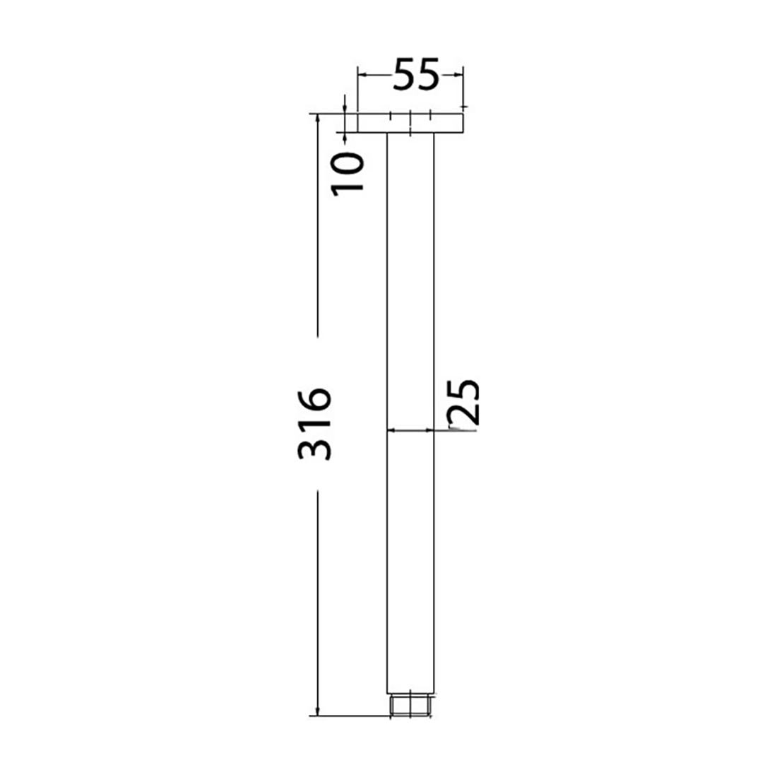 Square Ceiling Shower Arm 310mm Gun Metal