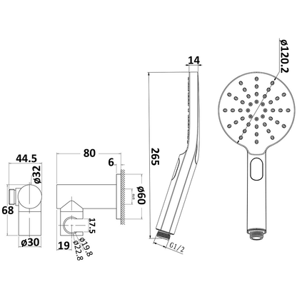 Cora Round Hand Shower On Wall Outlet Bracket Brushed Nickel
