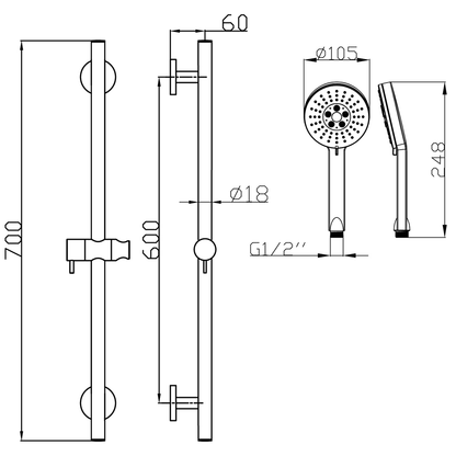 Otus Round Sliding Shower Set Matte Black