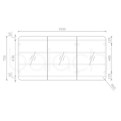 Baiachi 1500x750 Round Edge Mirror Cabinet