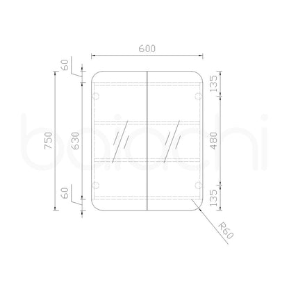 Baiachi 600x750 Round Edge Mirror Cabinet