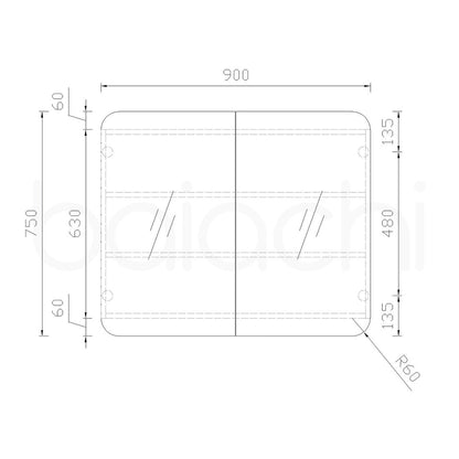 Baiachi 900x750 Round Edge Mirror Cabinet