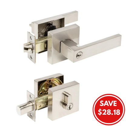 Trident Door Handle Lever On Square Rose Combination Set Brushed Nickel