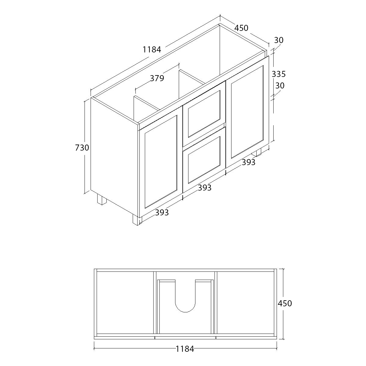 Shaker 1200mm Plywood Bathroom Vanity Double Ceramic Basin