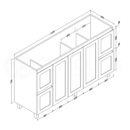 Shaker 1500mm Plywood Bathroom Vanity Double Ceramic Basin