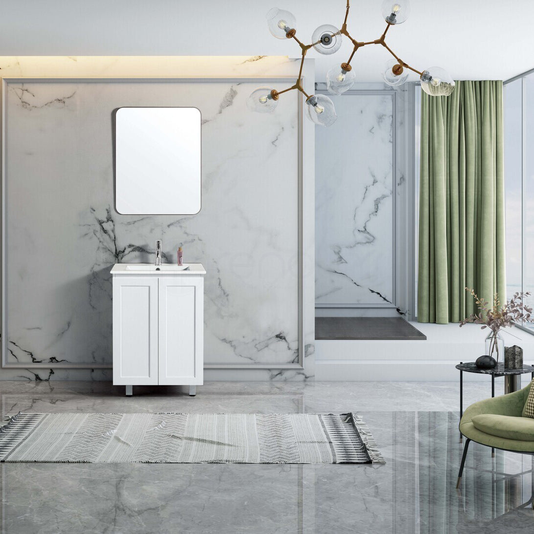 Shaker 600mm Plywood Bathroom Vanity White Quartz Stone