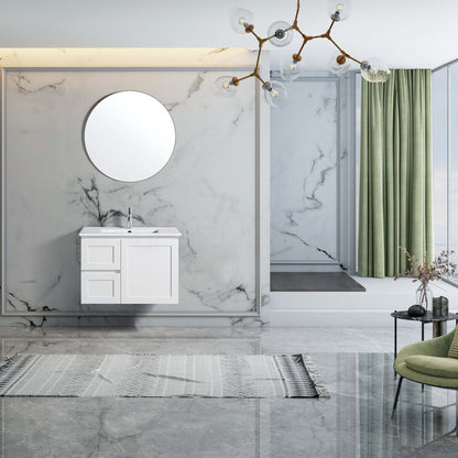 Shaker 750mm PVC Wall Hung Bathroom Vanity Calacatta Quartz Stone