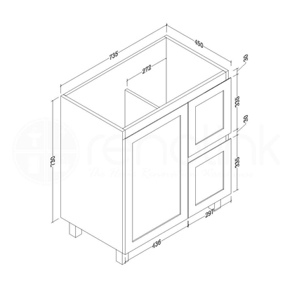 Shaker 750mm Right Drawer Plywood Bathroom Vanity White Stone