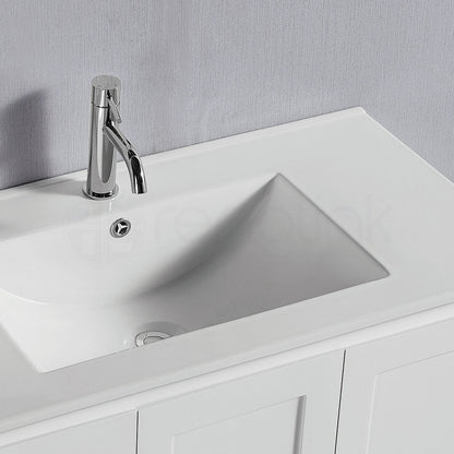 Shaker Plywood 750mm Wall Hung Bathroom Vanity Right Drawers Ceramic Basin