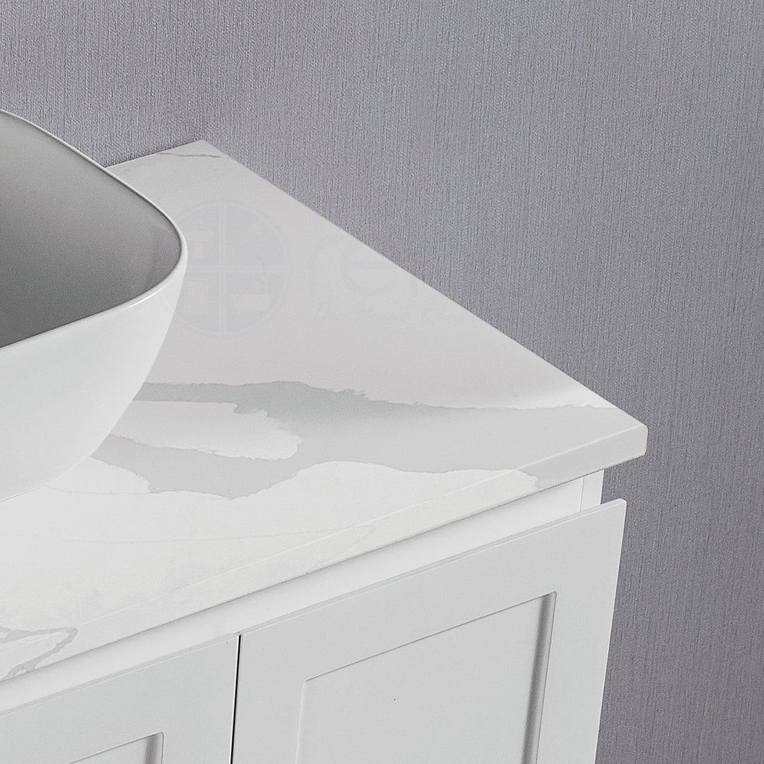 Shaker Plywood 750mm Wall Hung Bathroom Vanity Right Drawers Calacatta Stone