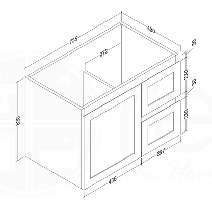 Shaker Plywood 750mm Wall Hung Bathroom Vanity Right Drawers Calacatta Stone