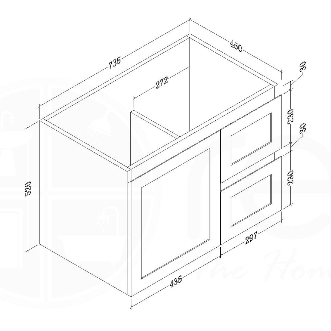 Shaker Plywood 750mm Wall Hung Bathroom Vanity Right Drawers White Stone
