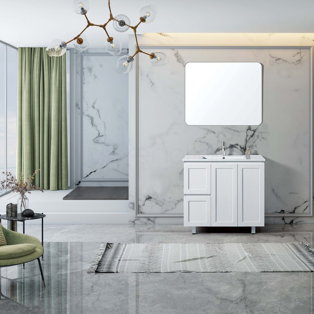 Shaker 900mm Left Drawer Plywood Bathroom Vanity Calacatta Stone