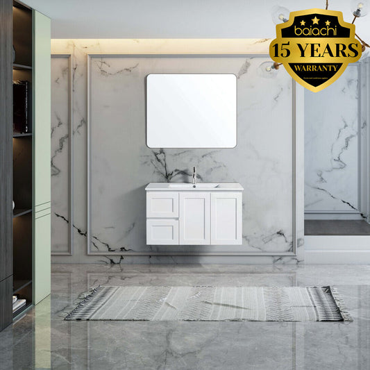 Shaker 900mm Left Drawer Plywood Wall Hung Bathroom Vanity Cabinet