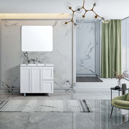 Shaker Plywood 900mm Bathroom Vanity Right Drawers Ceramic Basin