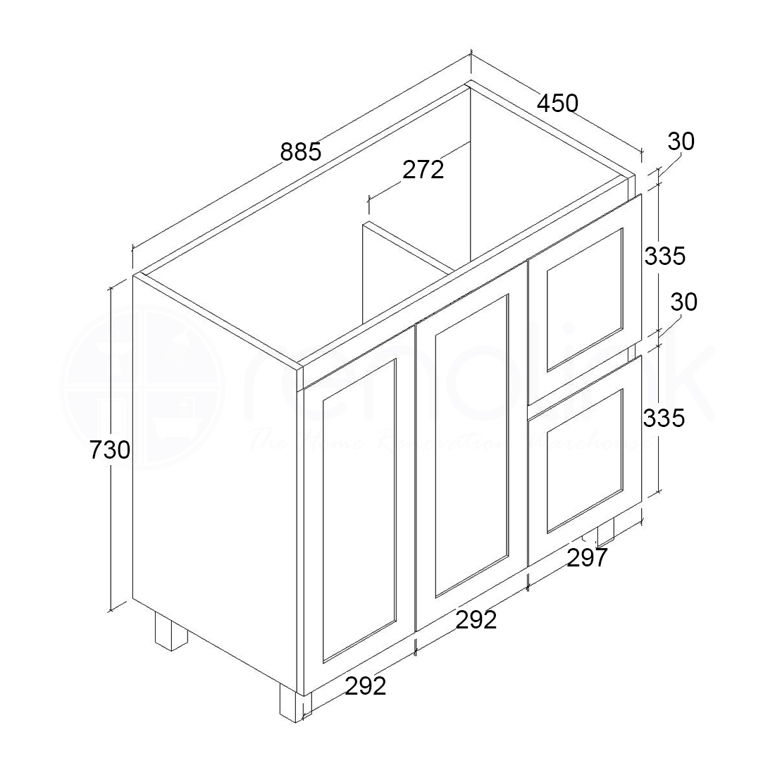 Shaker Plywood 900mm Bathroom Vanity Right Drawers Calacatta Stone
