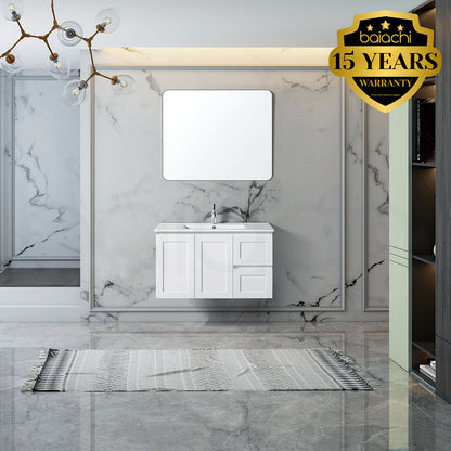 Shaker Plywood 900mm Right Drawer Wall Hung Bathroom Vanity Ceramic Basin