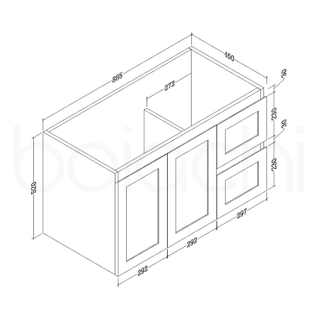 Shaker Plywood 900mm Right Drawer Wall Hung Bathroom Vanity Ceramic Basin