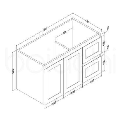 Shaker Plywood 900mm Right Drawer Wall Hung Bathroom Vanity Ceramic Basin