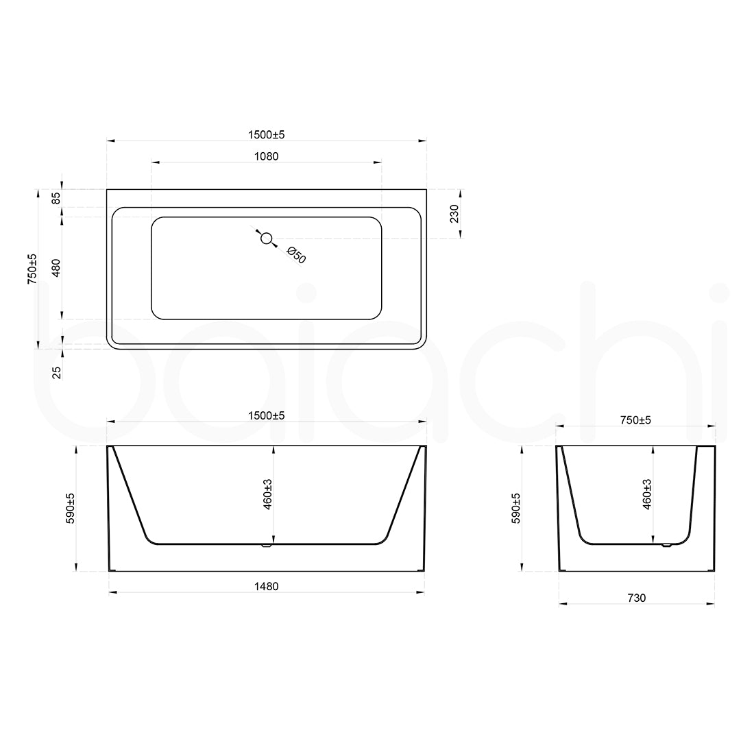 Baiachi Cubi 1500 Freestanding 4 Jet Spa Bath